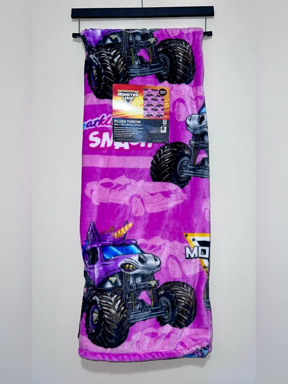 New Monster Jam Sparkle Smash Super Soft Plush Polyester Throw Blanket 50x70